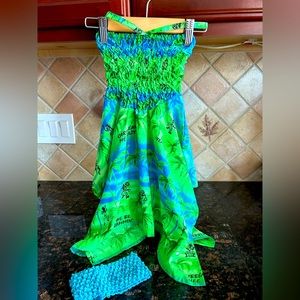 NWOT cute girl’s size 2-5 sea blue & lime green tropical print sundress